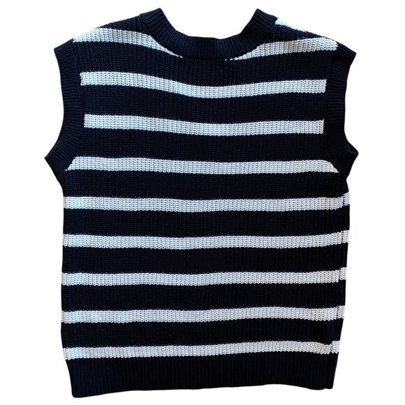 Marled Striped Nautical Sweater Vest Sz S Black Tennis Prep Golf Dark Academia - Picture 7 of 11